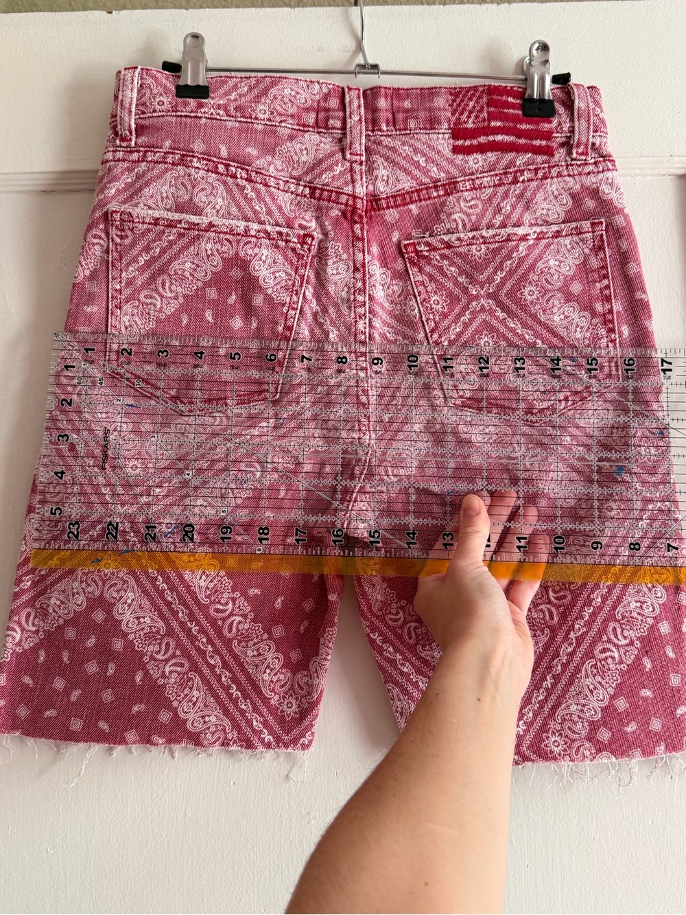 Revice Red Bandana Print Cropped Denim Shorts - Picture 5 of 7